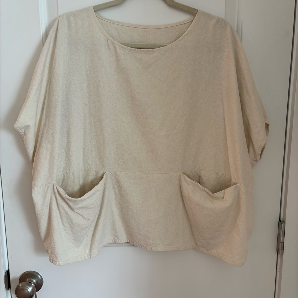 Casual Cream Women's Top with Pockets